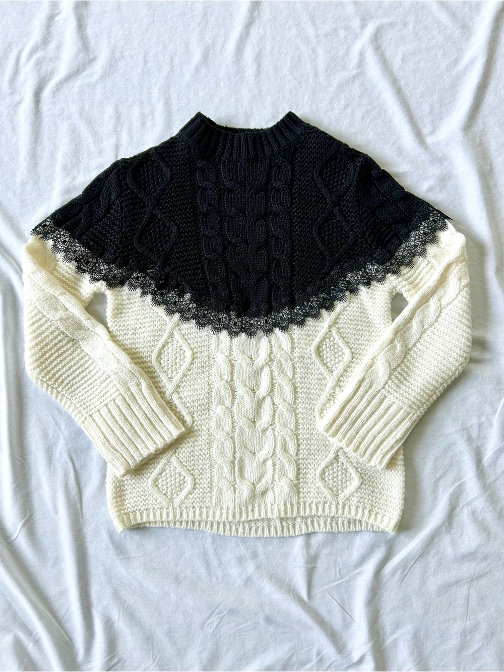 Zara Knitwear Fancy Collection Winter Collection Colorblock Lace Trimmed Sweater